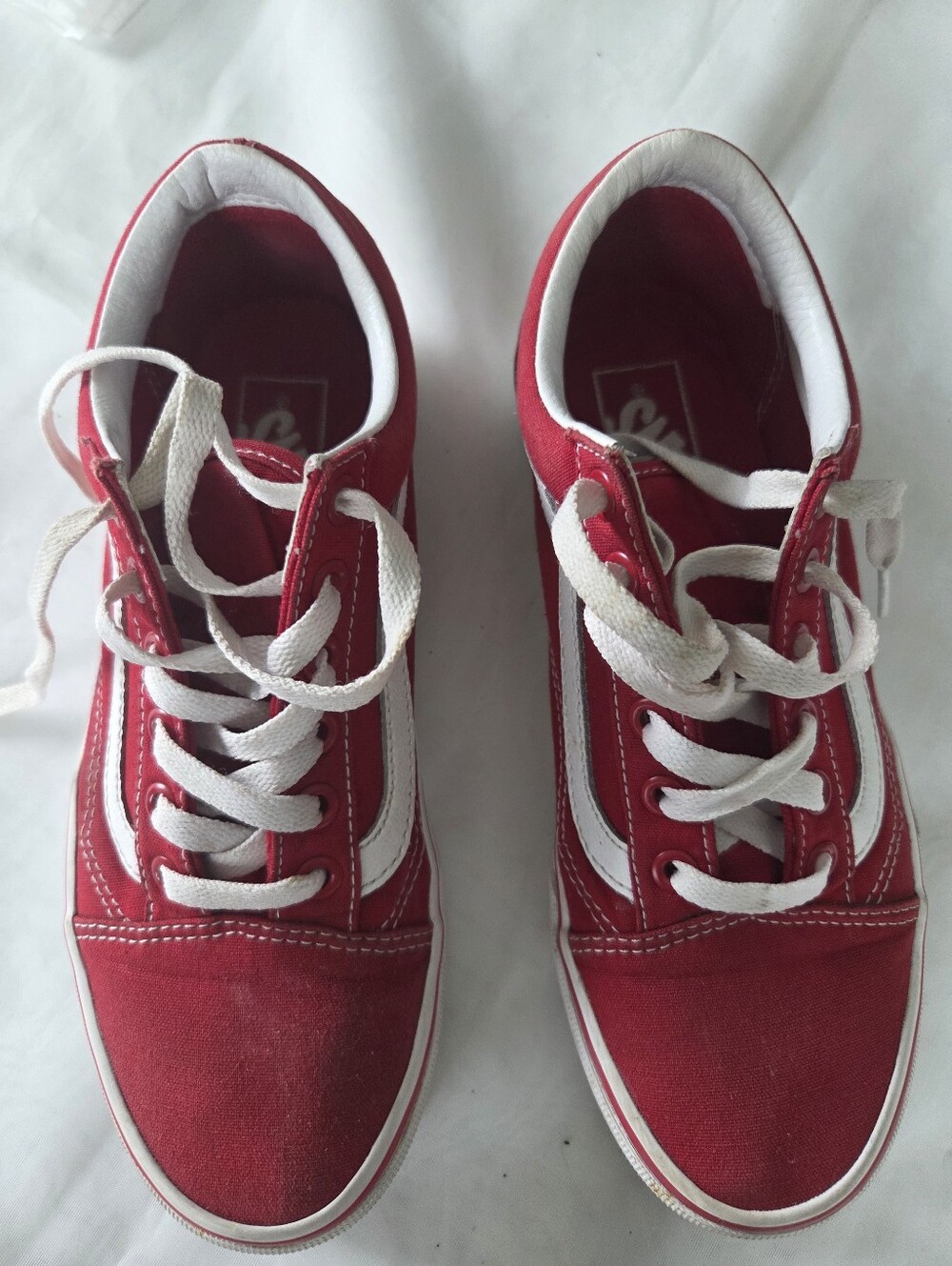 Red Vans Canvas Lace-Up Sneakers with White Stripe